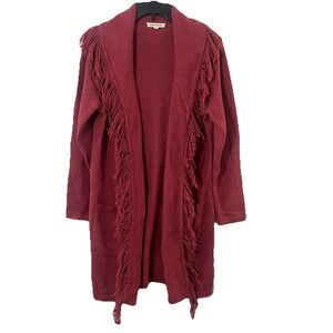 Mauve fringe cardigan sweater with pockets Indigo thread Co. Size M   NWOT